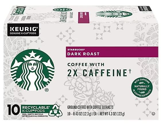 Starbucks Dark Roast K-Cup Coffee Pods with 2X Caffeine